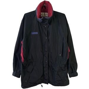 COLUMBIA SPORTWEAR Y2K BLACK JACKET MULTICOLOUR RAIN COAT HOODIE UNISEX MEDIUM